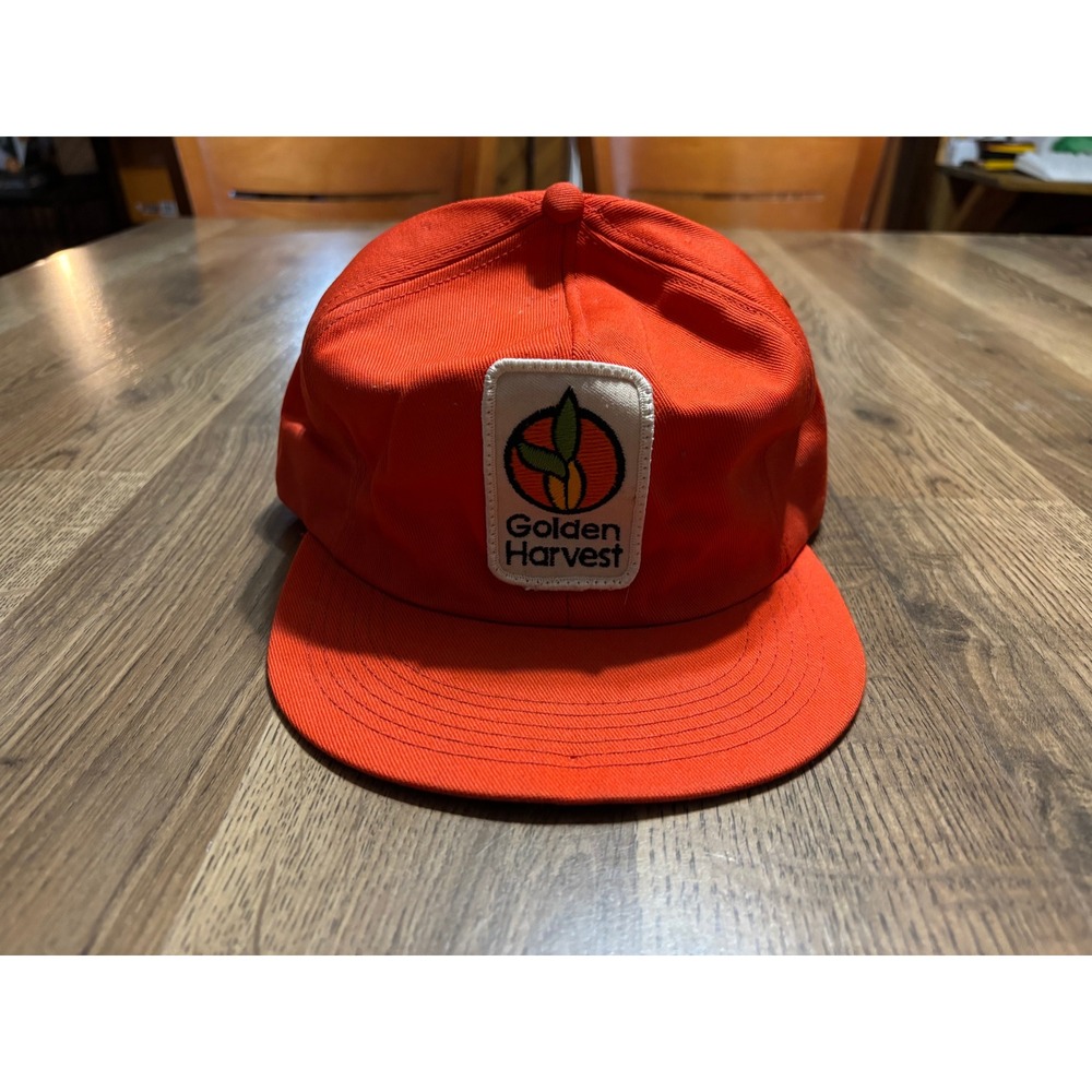 Golden Harvest Hat Mens Size OSFA Orange Trucker Cap Vintage Farm Seed Patch